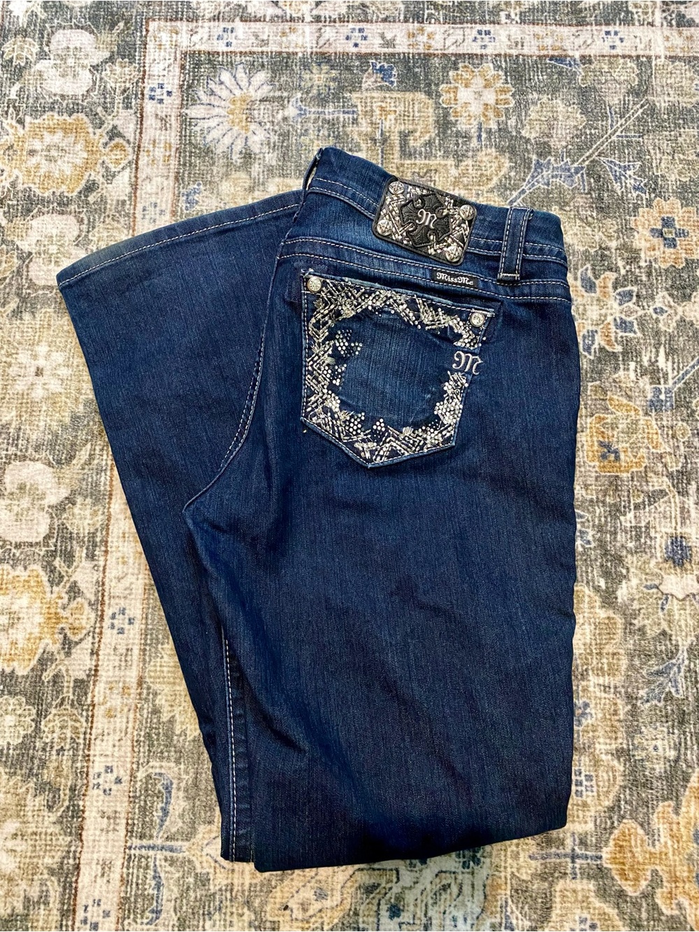 Miss Me Blue Embellished mid rise boot Jeans